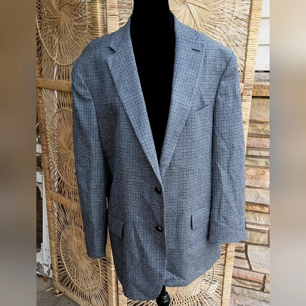 Vintage Lauren Ralph Lauren Classic Men's Gray Checkered Plaid Blazer_Wool_Silk